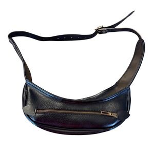 Vintage Lafuma 70s French Leather Crescent Baguette Shoulder Utility Bag 45"